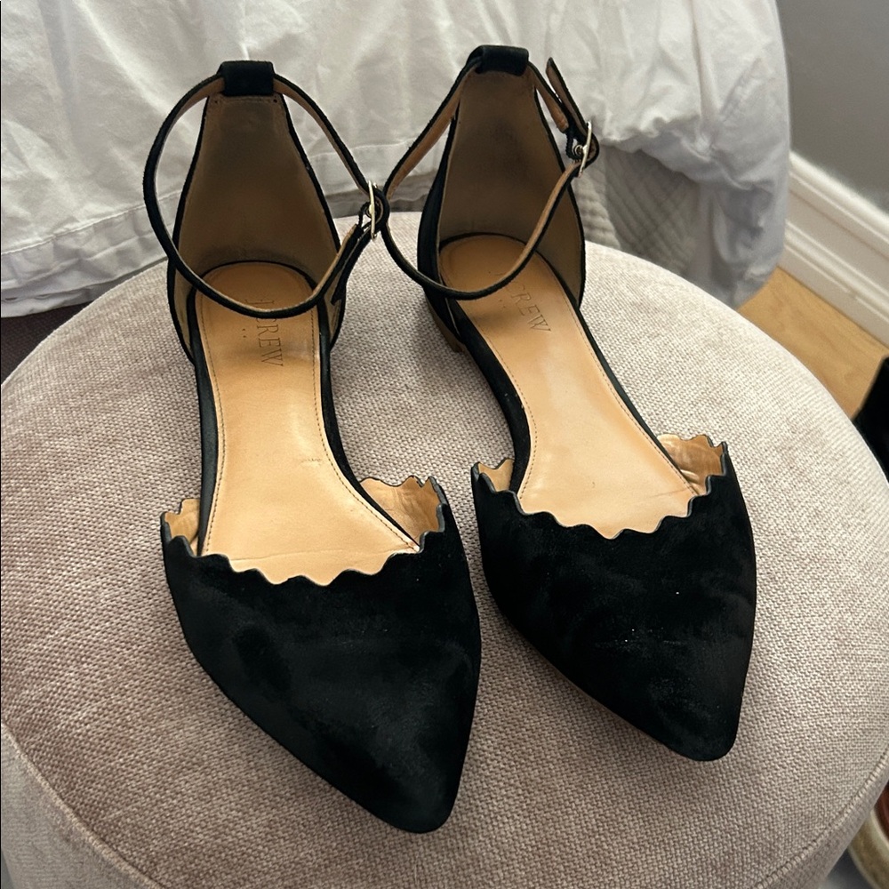 J. Crew Black Scalloped Flats